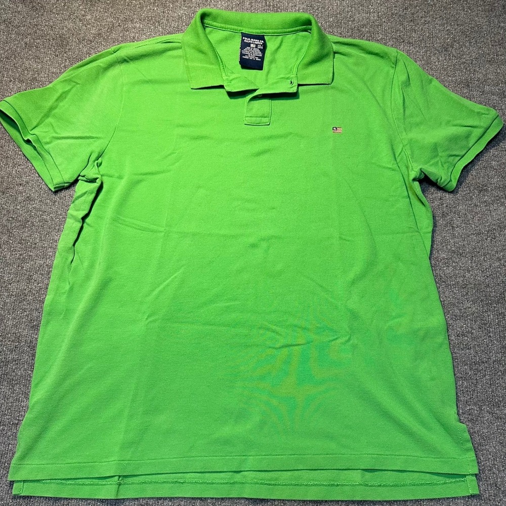 Polo Jeans Co Ralph Lauren Mens XXL Green Cotton Pique Short Sleeve Polo Shirt